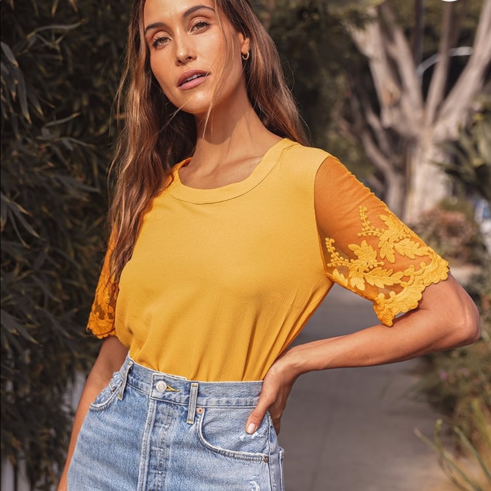 Lulu’s Mustard Yellow Embroidered Top